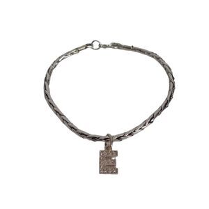 Rose Gold Rhinestone Encrusted Letter E Initial Charm Silver Tone Chain Bracelet